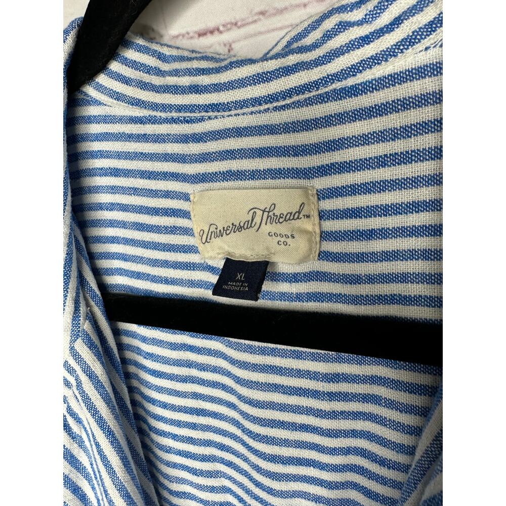Linen Blend Old Navy Blue White Striped Short Sleeve Shirt Womens XL Coastal - Picture 4 of 5